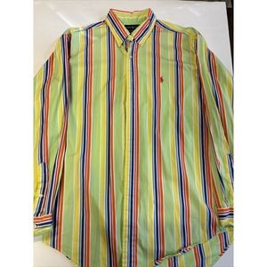 Ralph Lauren Classic Fit 100% Cotton Stripe Button Down Long Sleeve Polo Shirt L